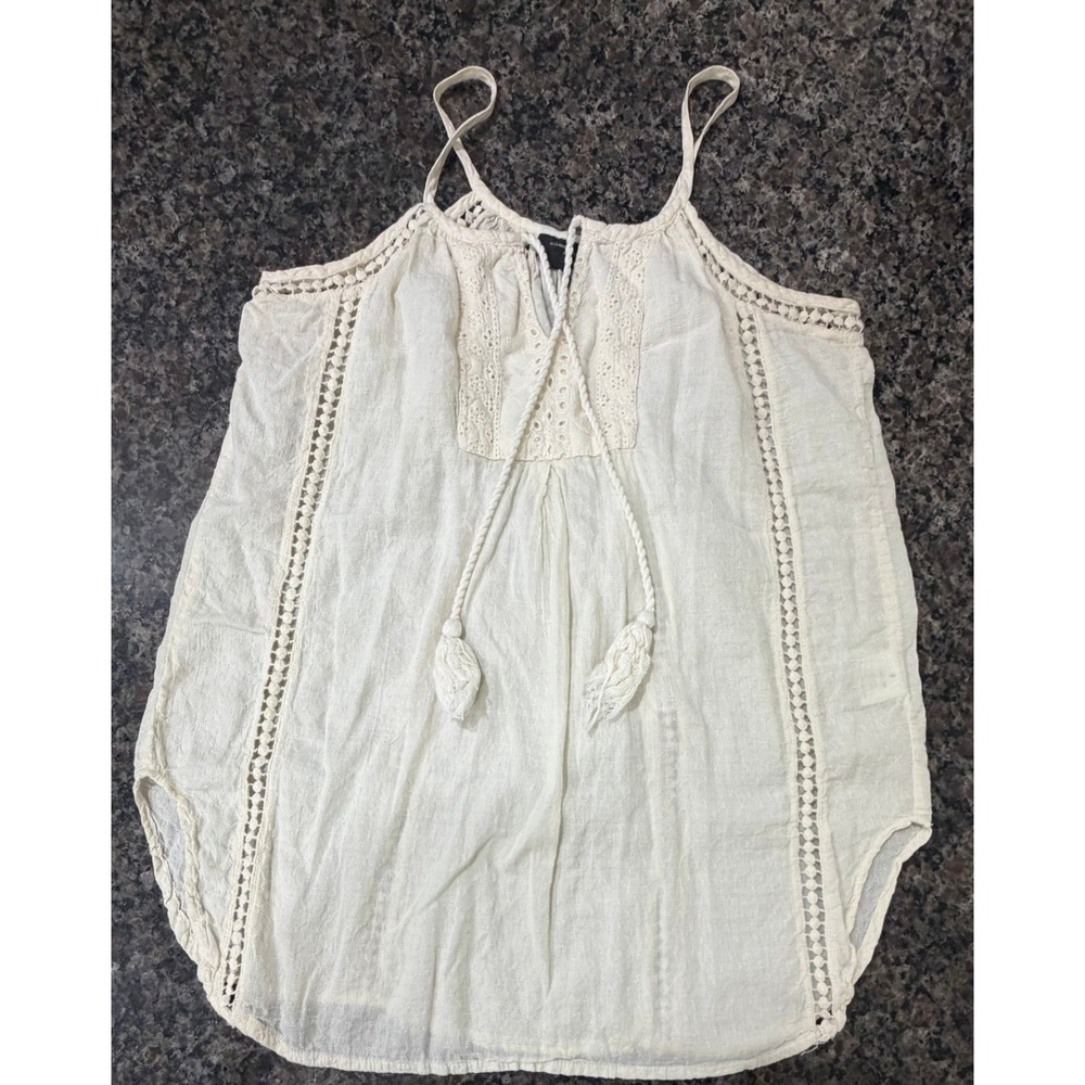 Romeo + Juliet Couture Ivory Cotton Crochet Lace Boho Tassel Cami Top Small